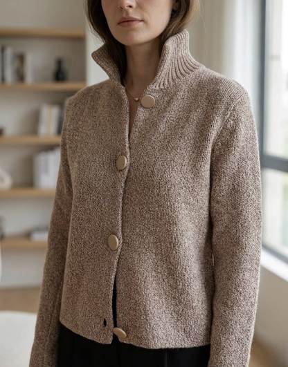 Femme Veste Courte col Montant avec Boutons Dorés