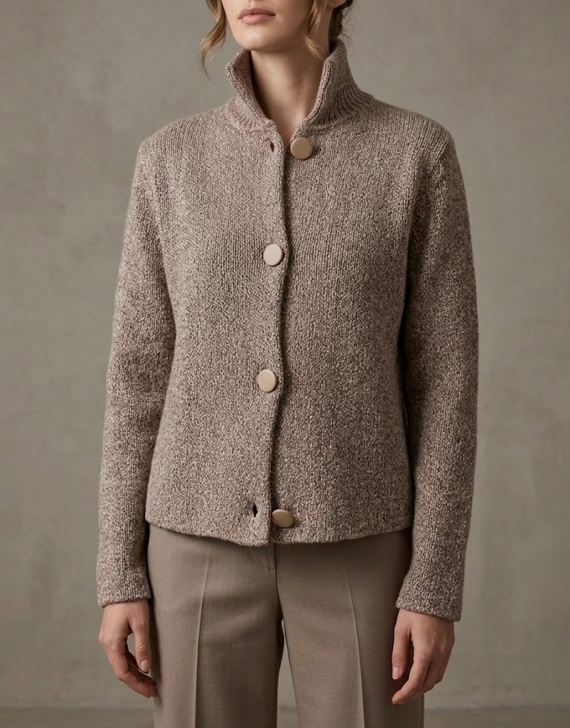Femme Veste Courte col Montant avec Boutons Dorés
