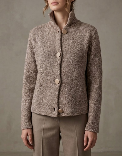 Femme Veste Courte col Montant avec Boutons Dorés