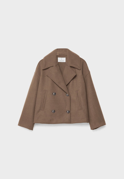 Femme Veste Courte Croisée à Double Boutonnage et Col Revers Oversize