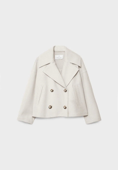 Femme Veste Courte Croisée à Double Boutonnage et Col Revers Oversize