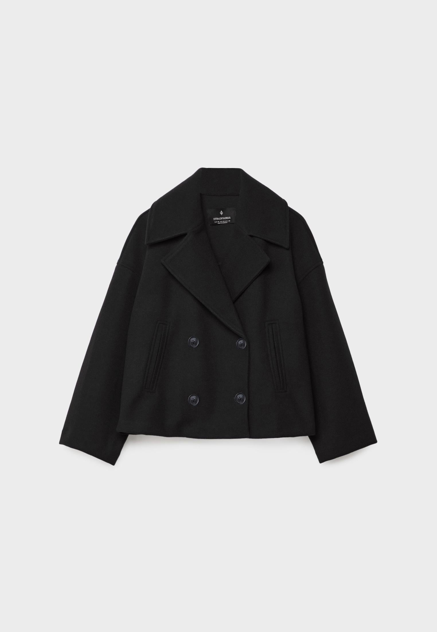 Femme Veste Courte Croisée à Double Boutonnage et Col Revers Oversize