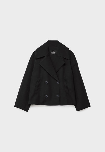 Femme Veste Courte Croisée à Double Boutonnage et Col Revers Oversize