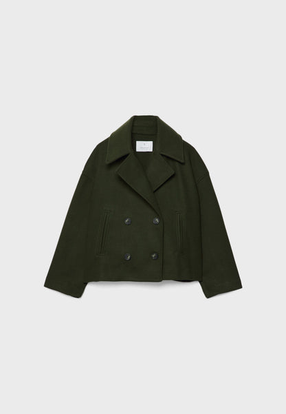Femme Veste Courte Croisée à Double Boutonnage et Col Revers Oversize