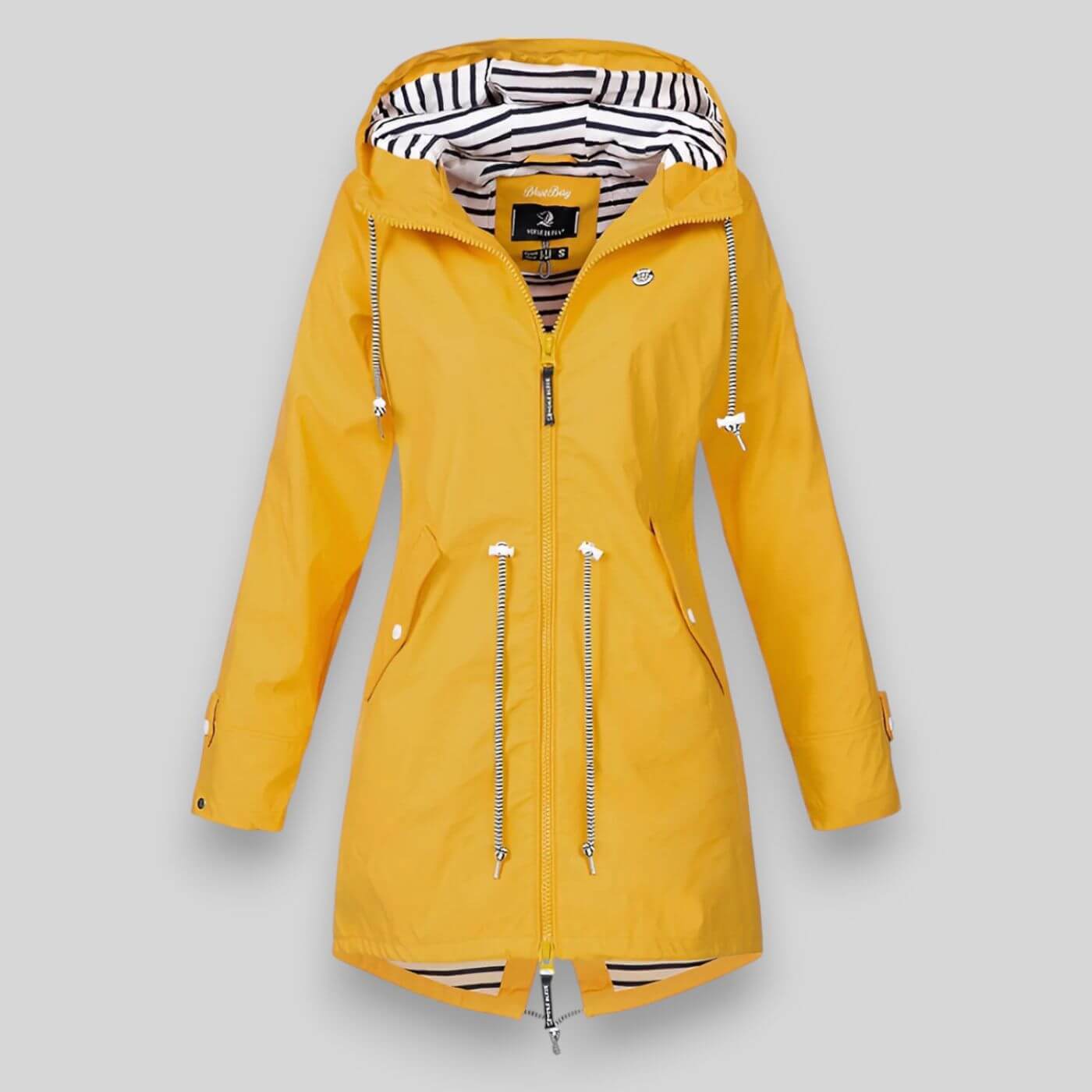 Femme Veste de Pluie Longue avec Capuchon Réglable et Fermeture Éclair