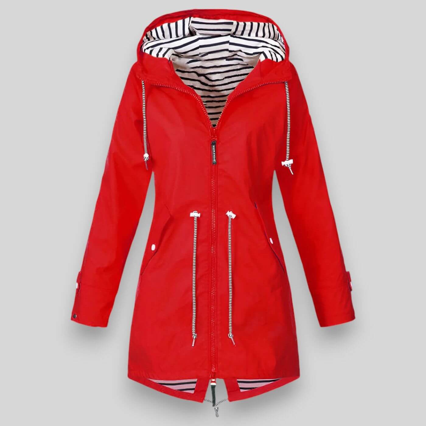 Femme Veste de Pluie Longue avec Capuchon Réglable et Fermeture Éclair