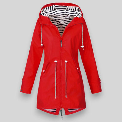 Femme Veste de Pluie Longue avec Capuchon Réglable et Fermeture Éclair