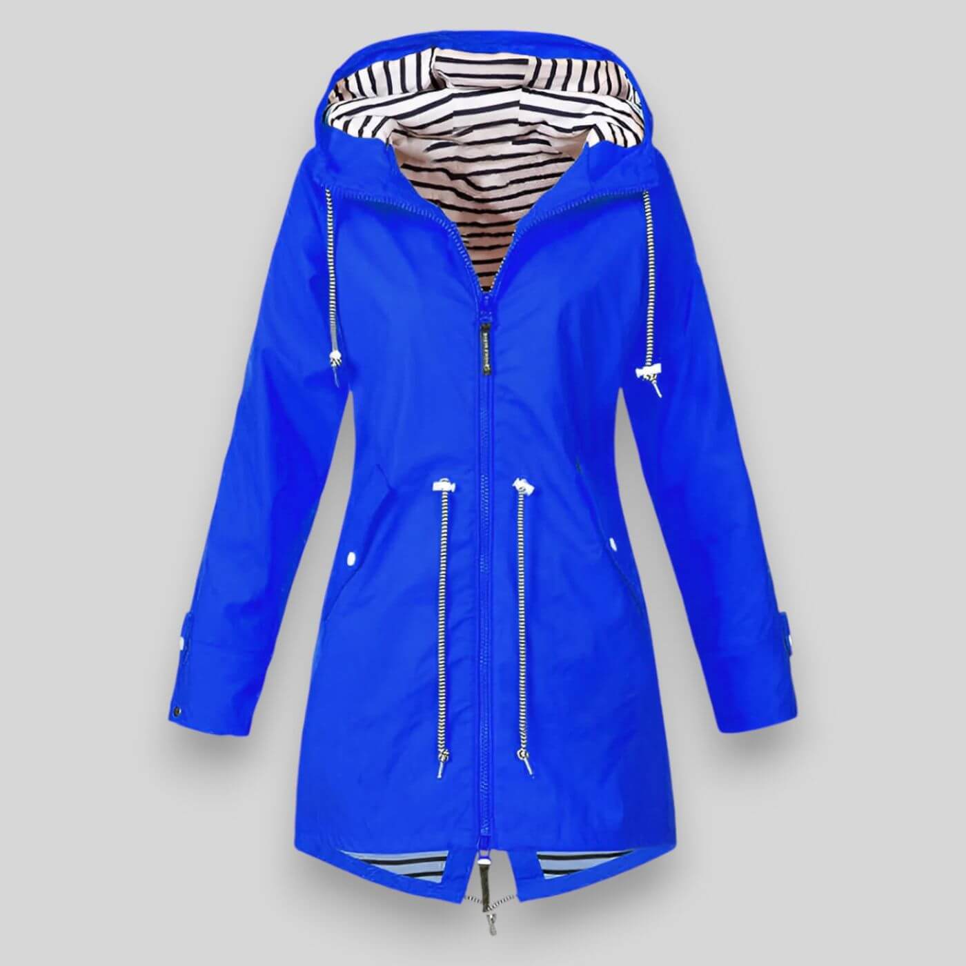 Femme Veste de Pluie Longue avec Capuchon Réglable et Fermeture Éclair