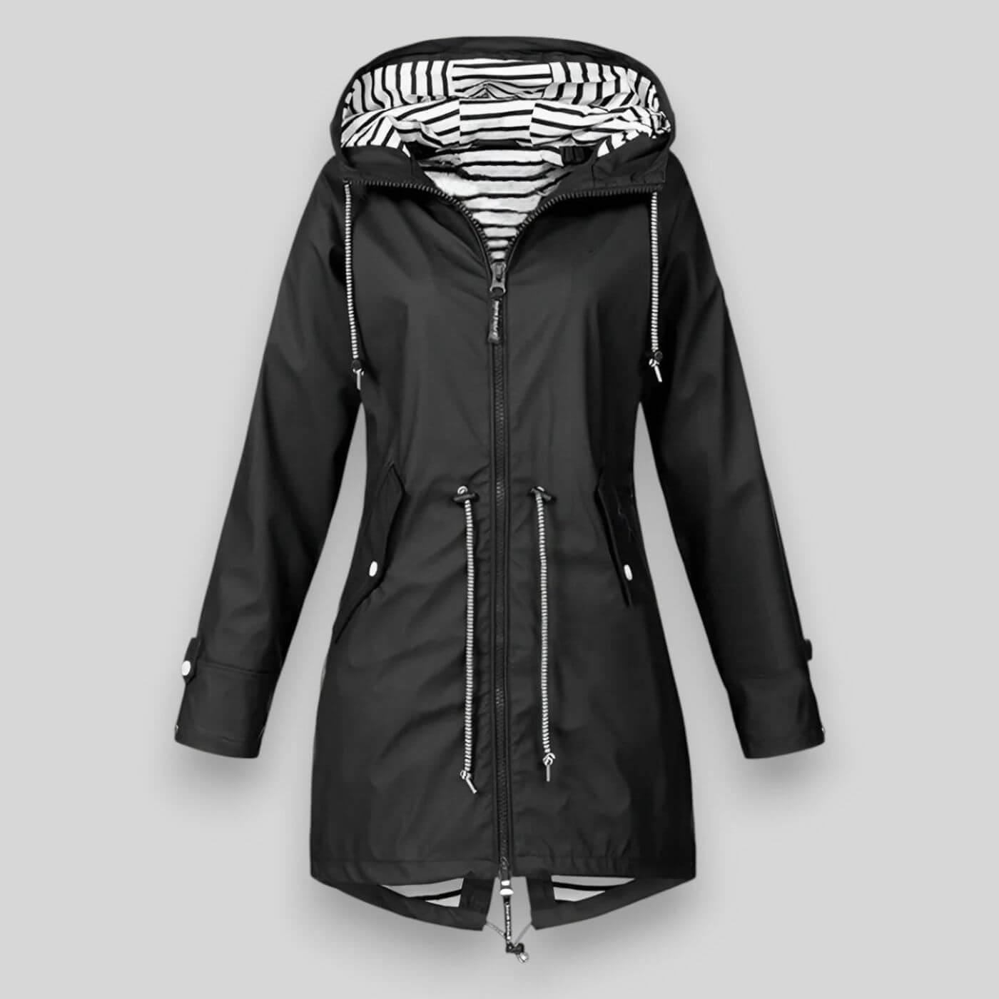 Femme Veste de Pluie Longue avec Capuchon Réglable et Fermeture Éclair