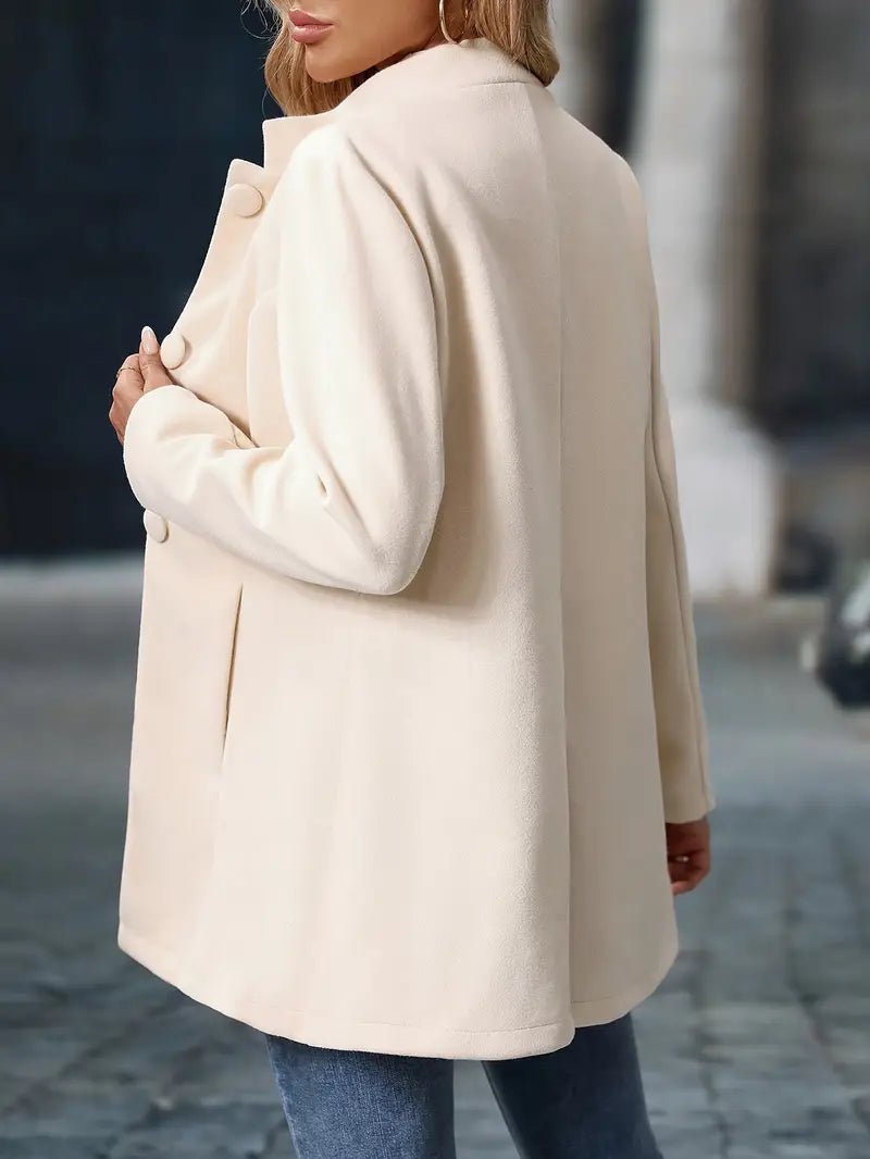 Femme Veste mi-longue à Col Montant et Boutons Apparents