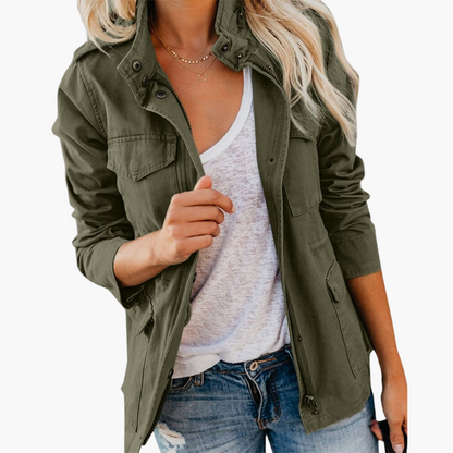 Femme Veste Militaire à Capuche avec Poches et Cordon de Serrage