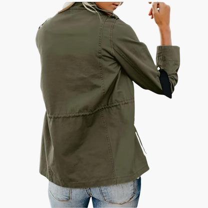 Femme Veste Militaire à Capuche avec Poches et Cordon de Serrage