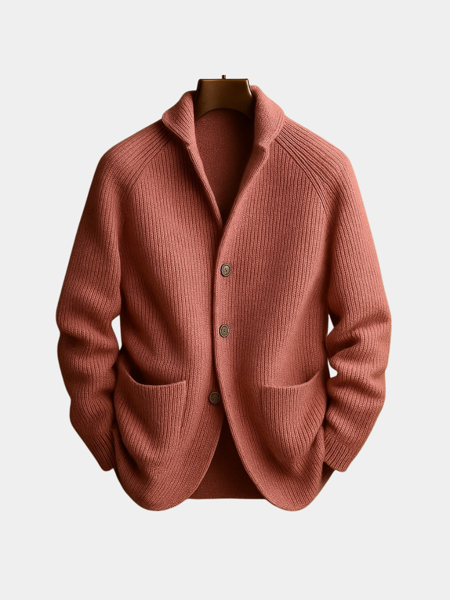 Homme Cardigan à Col Châle avec Fermeture Boutons et Poches Plaquées