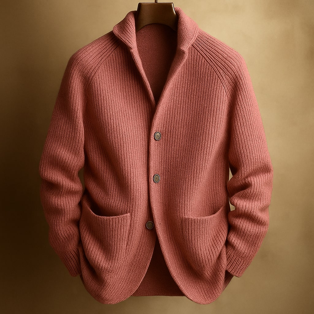 Homme Cardigan à Col Châle avec Fermeture Boutons et Poches Plaquées