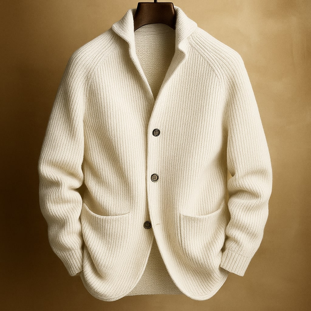 Homme Cardigan à Col Châle avec Fermeture Boutons et Poches Plaquées
