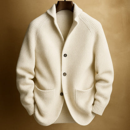 Homme Cardigan à Col Châle avec Fermeture Boutons et Poches Plaquées