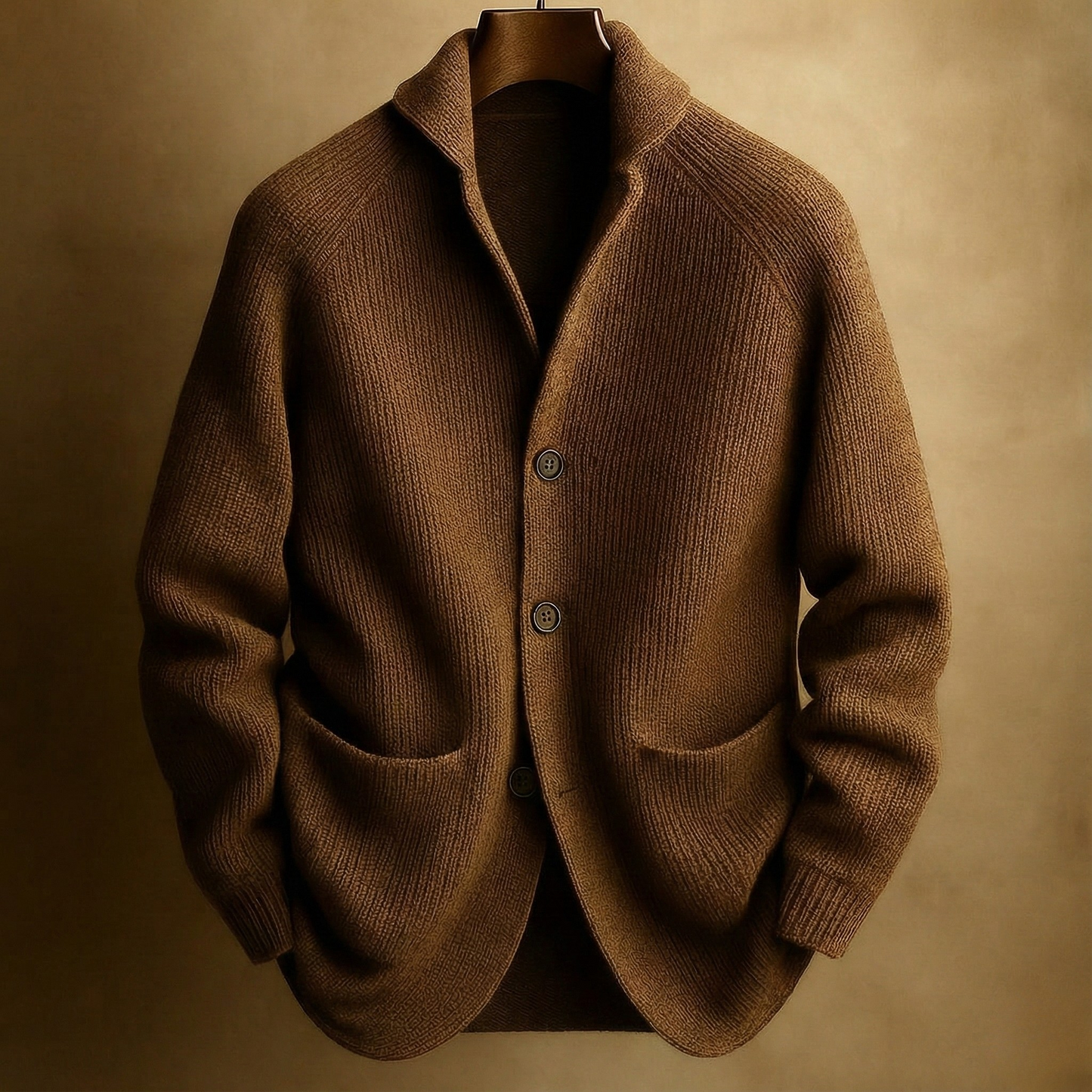 Homme Cardigan à Col Châle avec Fermeture Boutons et Poches Plaquées