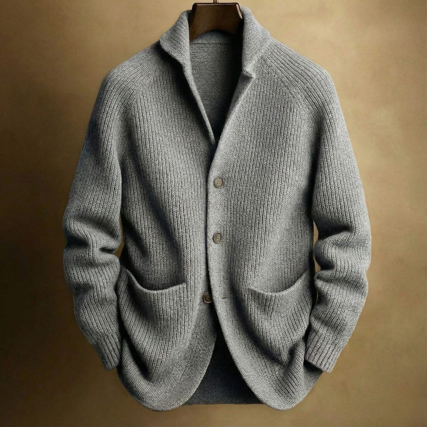 Homme Cardigan à Col Châle avec Fermeture Boutons et Poches Plaquées