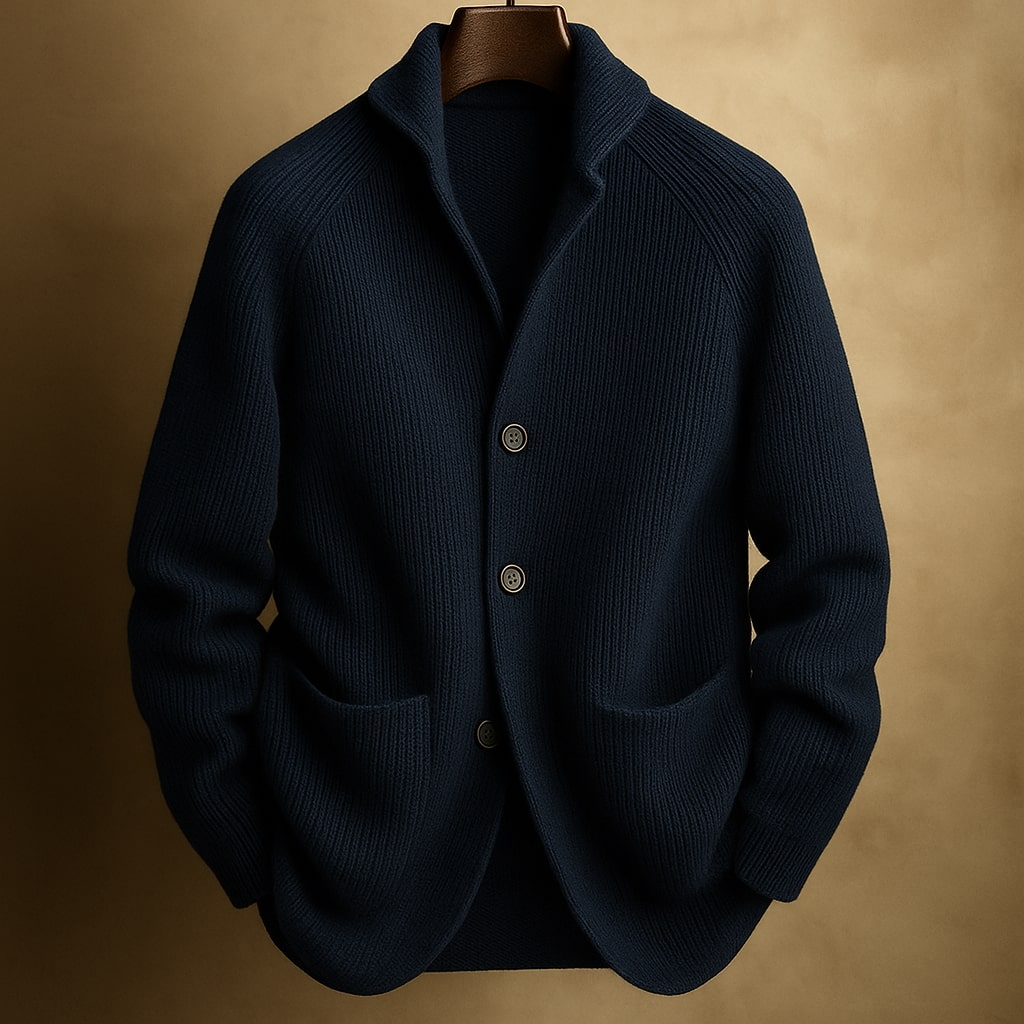 Homme Cardigan à Col Châle avec Fermeture Boutons et Poches Plaquées