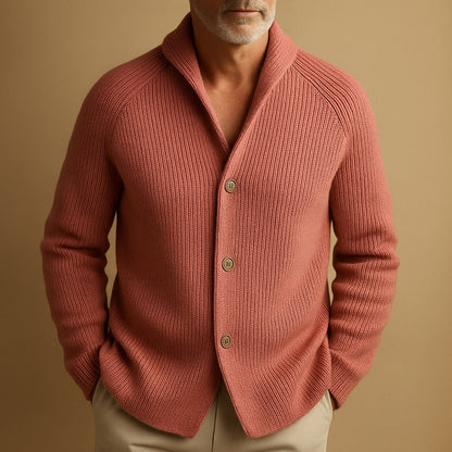 Homme Cardigan à Col Châle avec Fermeture Boutons et Poches Plaquées