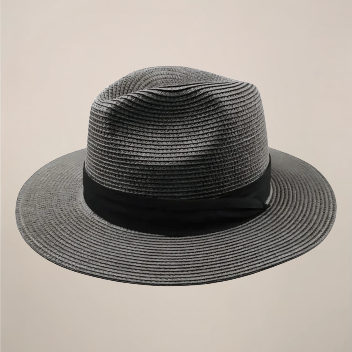 Homme Chapeau Panama à Large Bord avec Ruban Contrasté