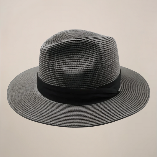 Homme Chapeau Panama à Large Bord avec Ruban Contrasté