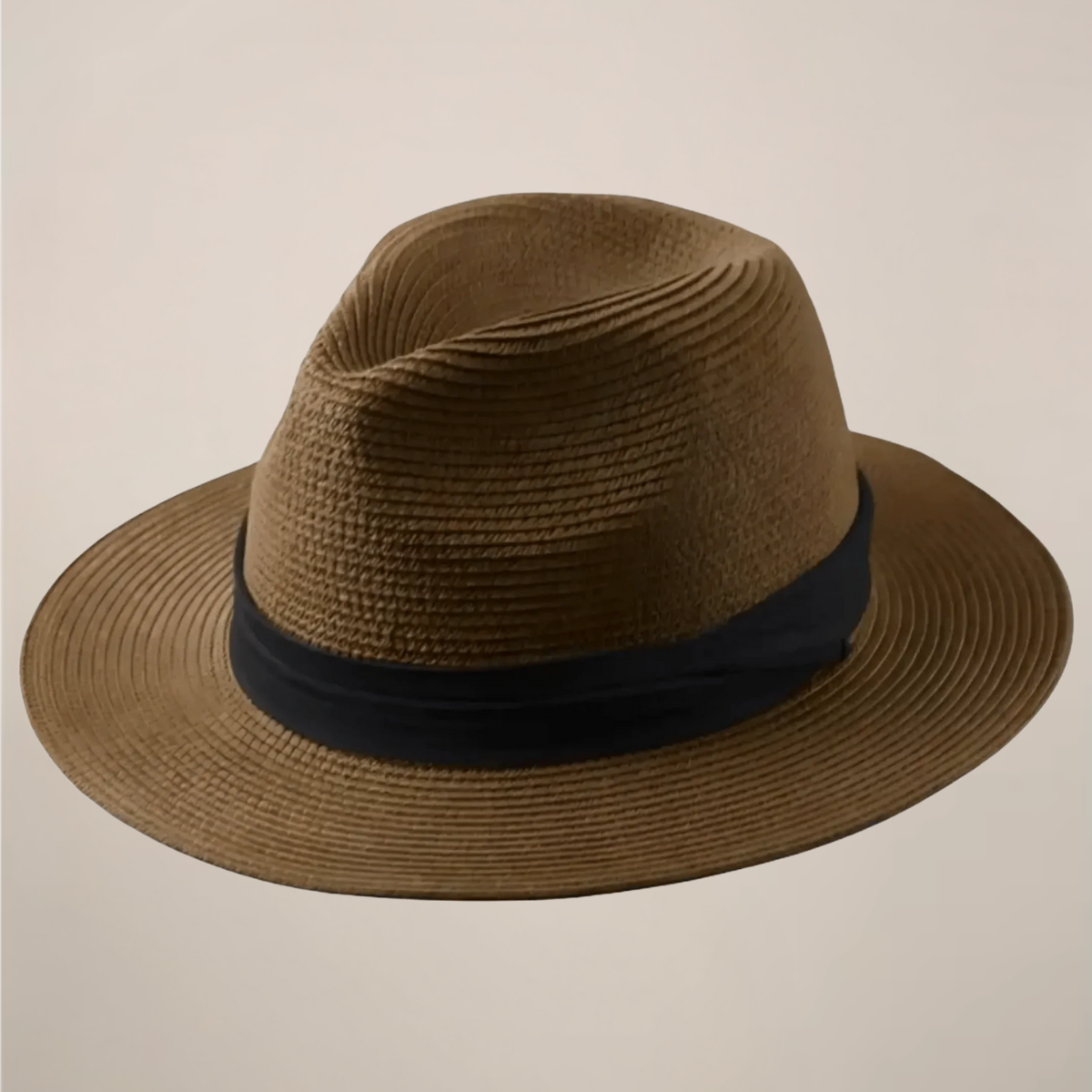 Homme Chapeau Panama à Large Bord avec Ruban Contrasté