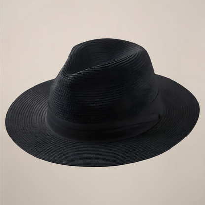 Homme Chapeau Panama à Large Bord avec Ruban Contrasté