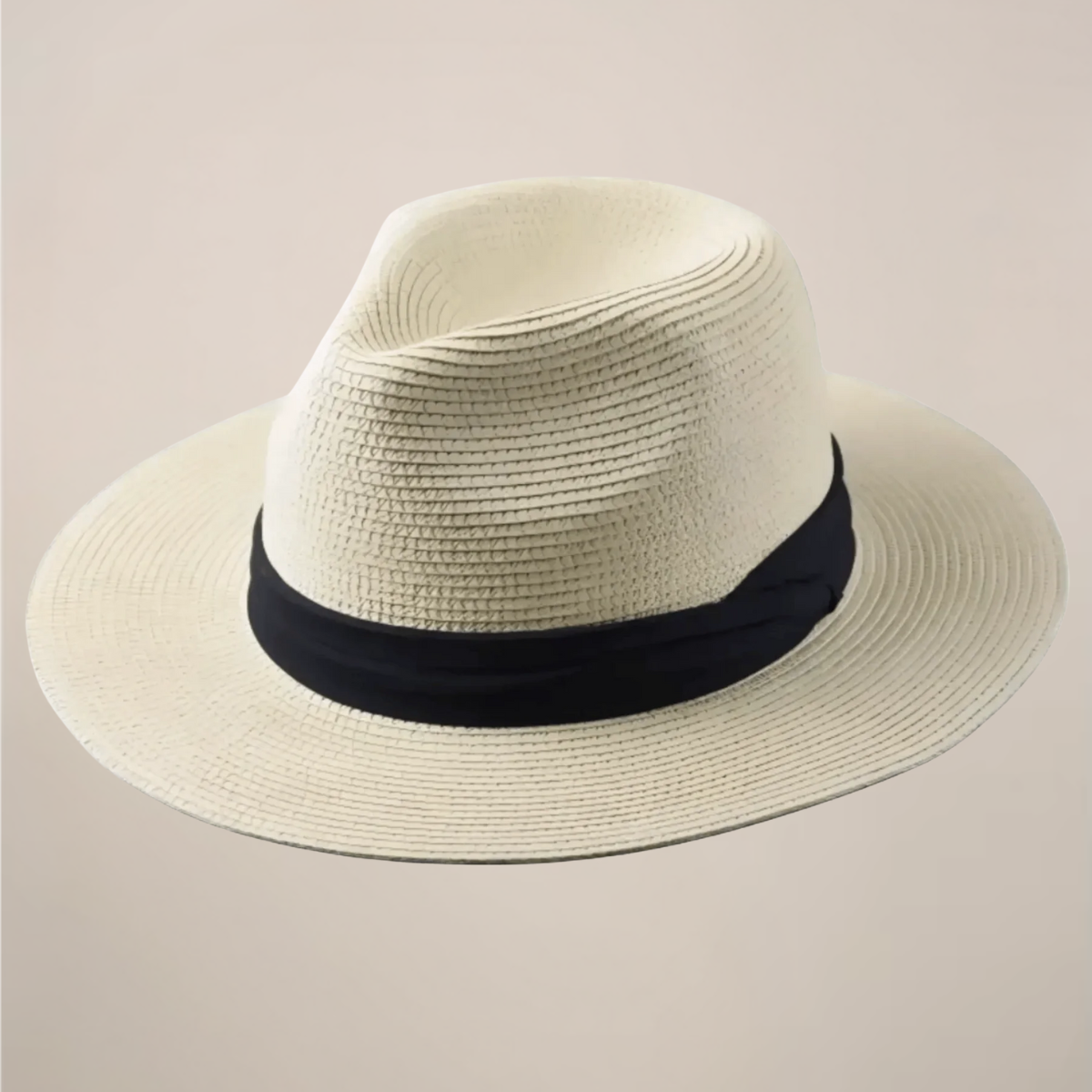 Homme Chapeau Panama à Large Bord avec Ruban Contrasté