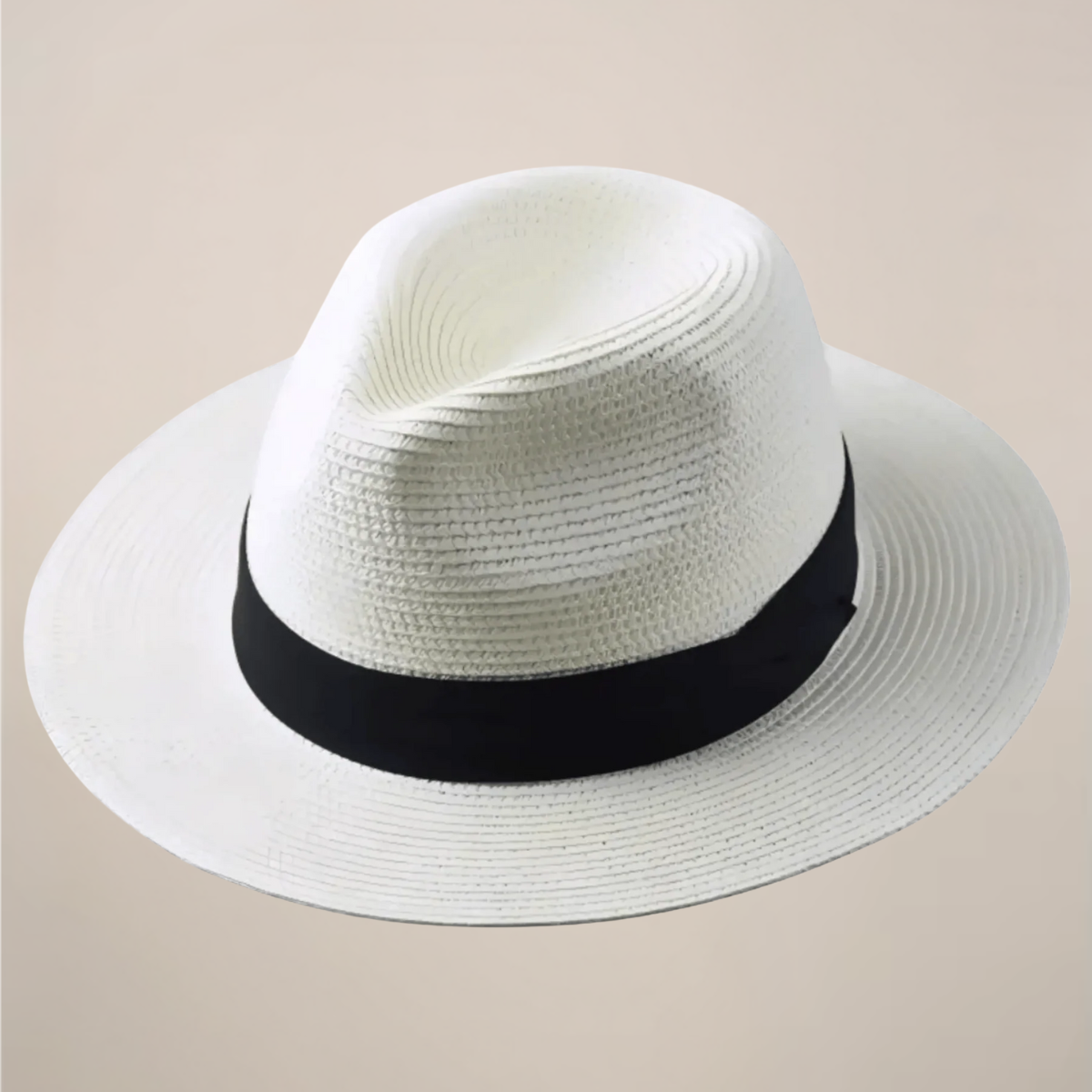 Homme Chapeau Panama à Large Bord avec Ruban Contrasté