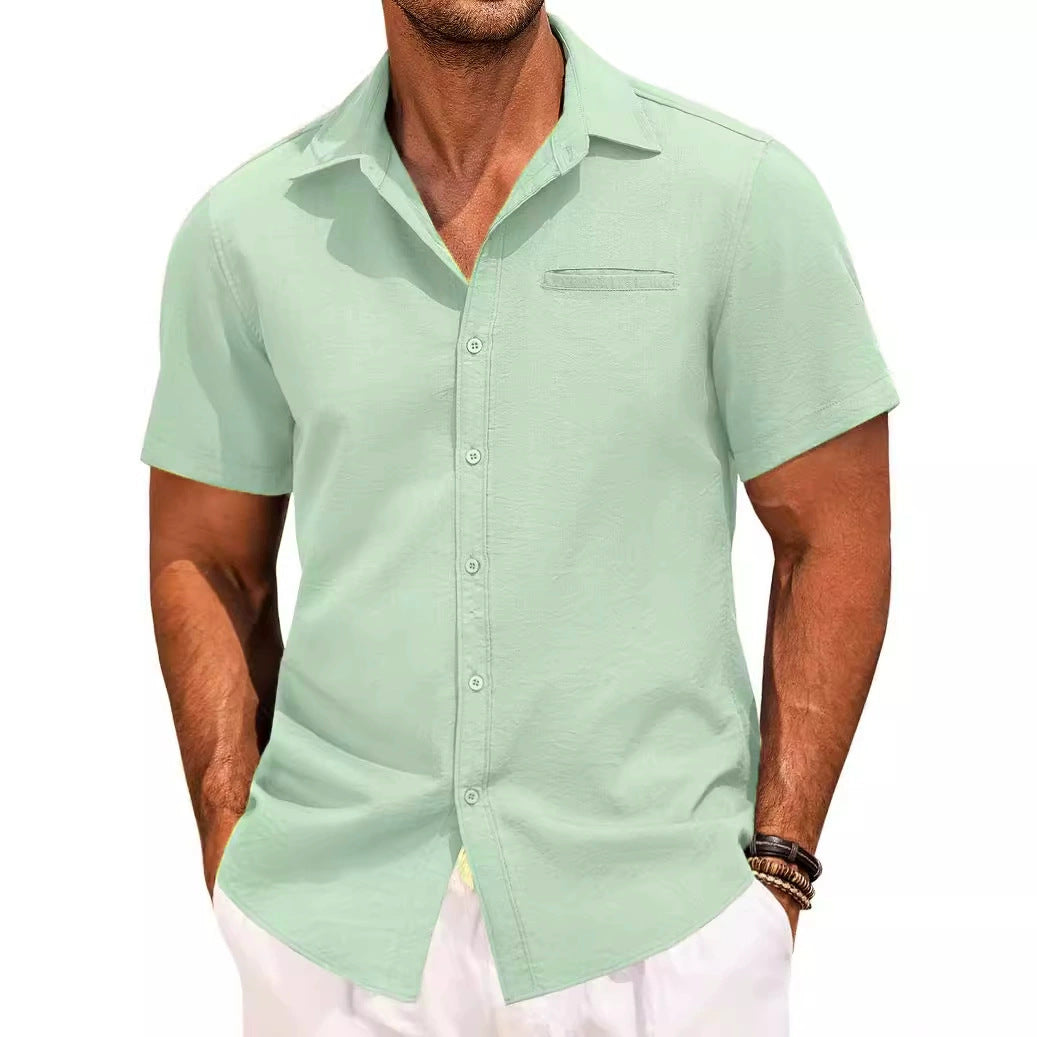 Homme Chemise Boutons Manches Courtes avec Col Classique et Poche Poitrine