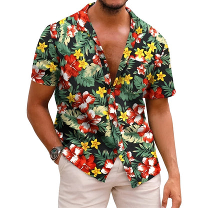 Homme Chemise Hawaïenne Manches Courtes à Imprimé Tropical et Col Revers