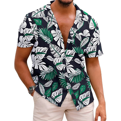 Homme Chemise Hawaïenne Manches Courtes à Imprimé Tropical et Col Revers
