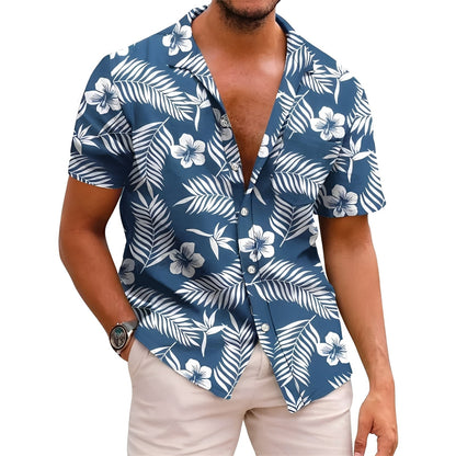 Homme Chemise Hawaïenne Manches Courtes à Imprimé Tropical et Col Revers