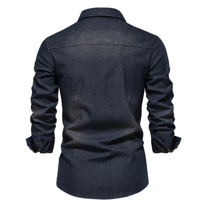 Homme Chemise Jean Manches Longues avec Double Poche et Boutons