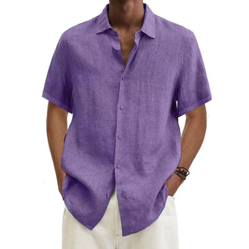 Homme Chemise Manches Courtes à Col Classique et Boutonnage