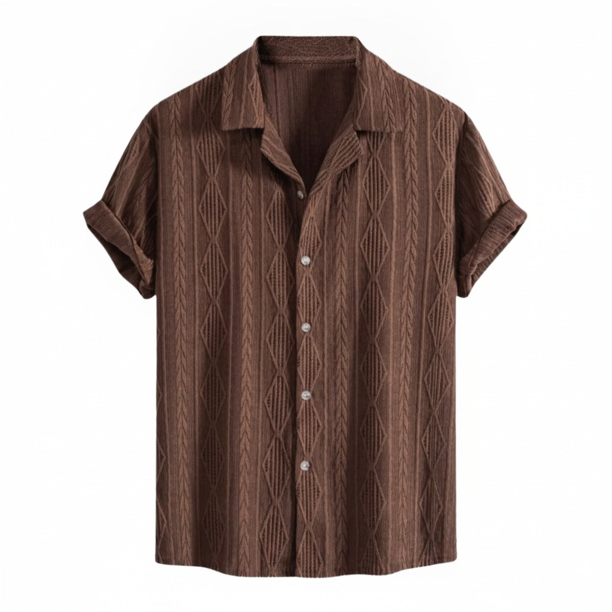 Homme Chemise Manches Courtes à Motif Texturé et Col Classique