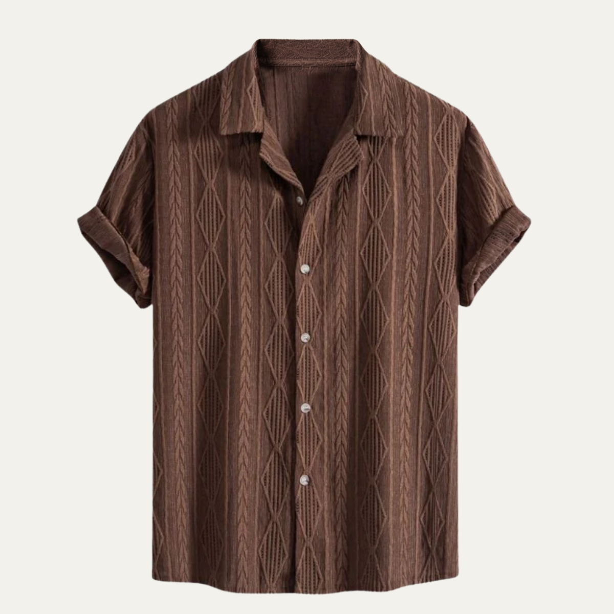 Homme Chemise Manches Courtes à Motif Texturé et Col Classique