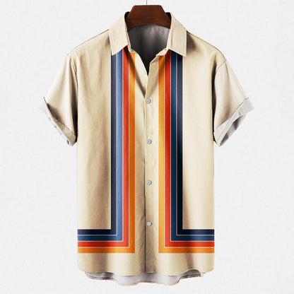 Homme Chemise Manches Courtes à Rayures Rétro et Col Classique