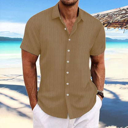 Homme Chemise Manches Courtes à Rayures Verticales et Col Classique