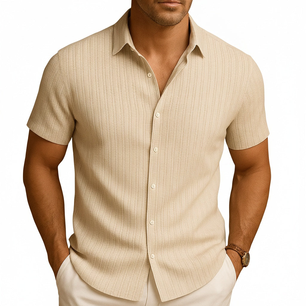Homme Chemise Manches Courtes à Rayures Verticales et Col Classique