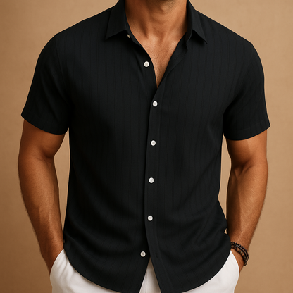 Homme Chemise Manches Courtes à Rayures Verticales et Col Classique