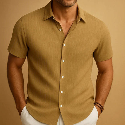 Homme Chemise Manches Courtes à Rayures Verticales et Col Classique