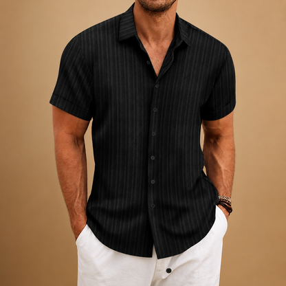 Homme Chemise Manches Courtes à Rayures Verticales et Col Classique