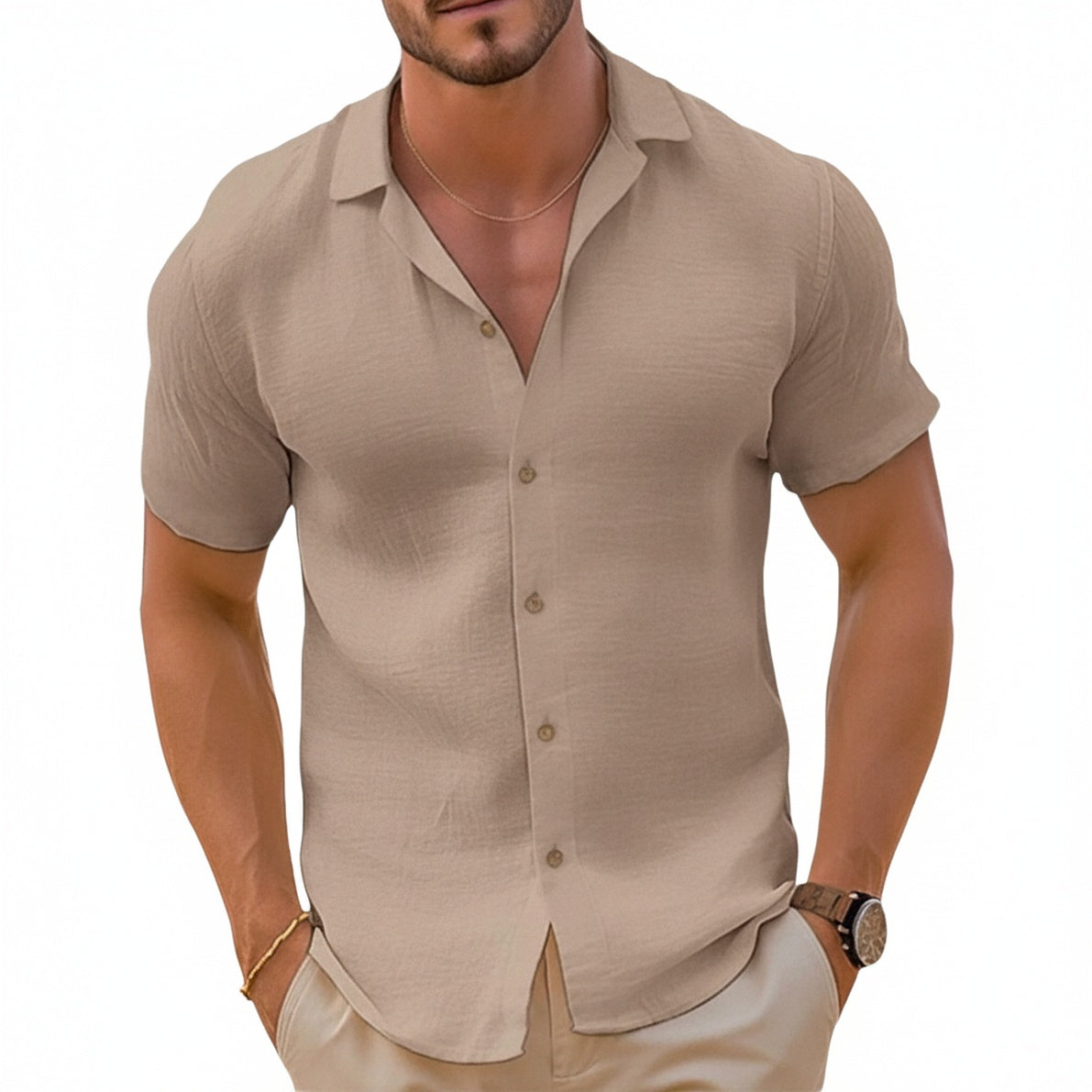 Homme Chemise Manches Courtes avec Boutons et Col Classique