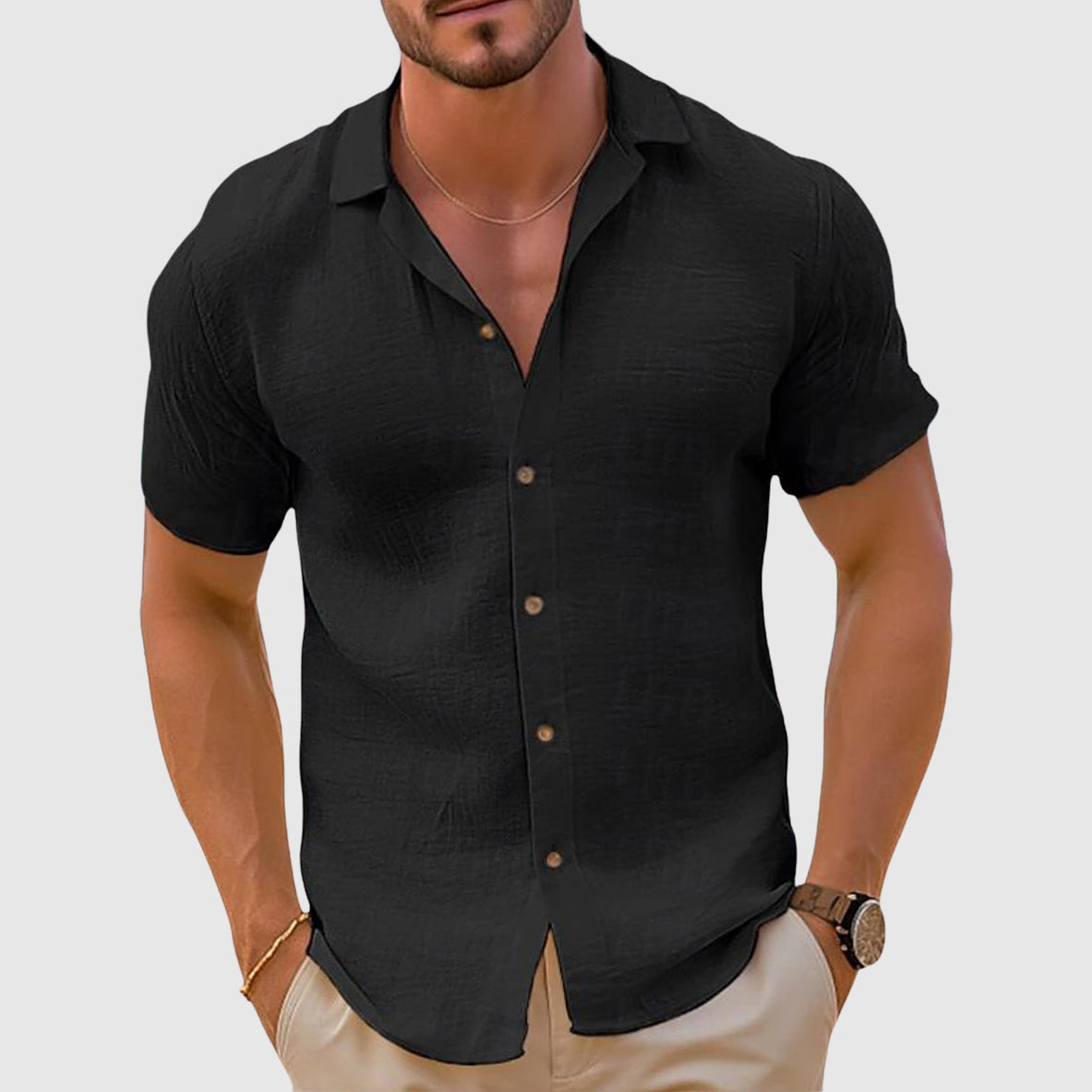 Homme Chemise Manches Courtes avec Boutons et Col Classique