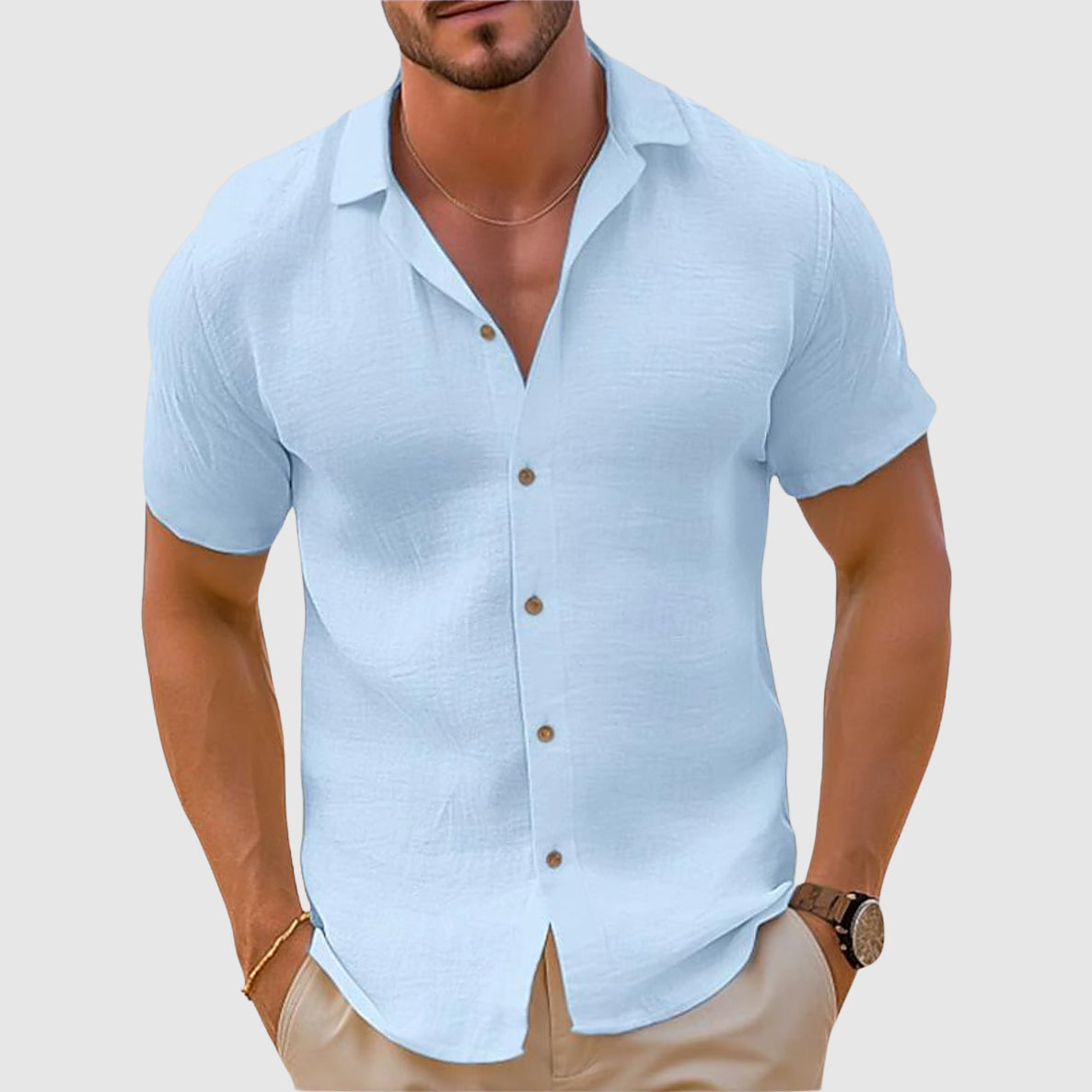 Homme Chemise Manches Courtes avec Boutons et Col Classique