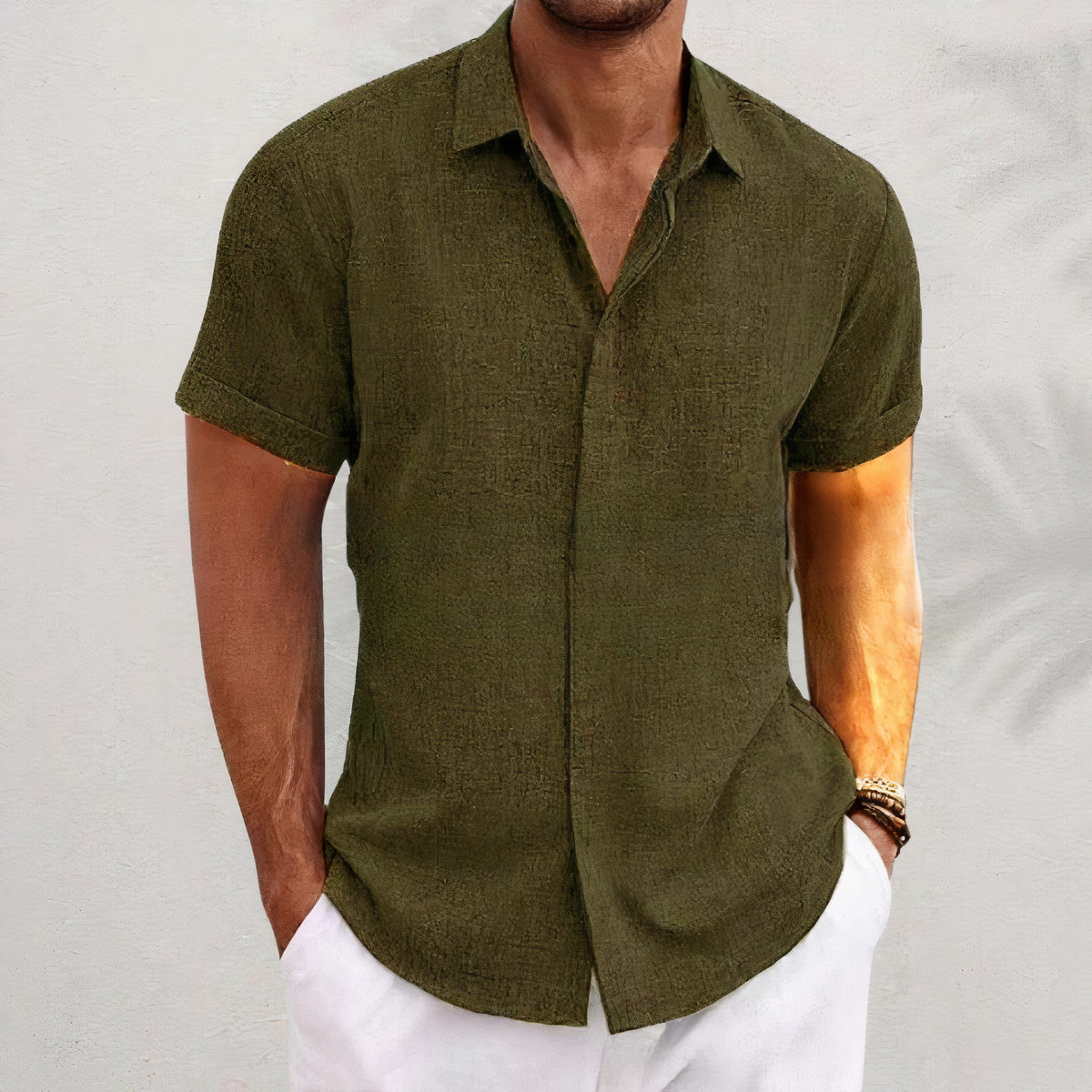 Homme Chemise Manches Courtes avec Col Classique et Boutonnage