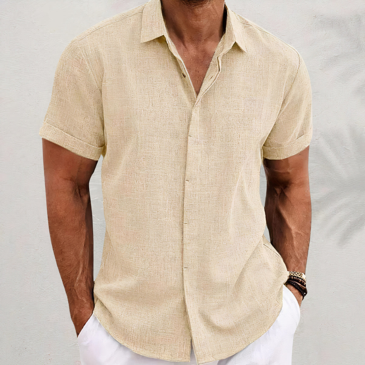 Homme Chemise Manches Courtes avec Col Classique et Boutonnage