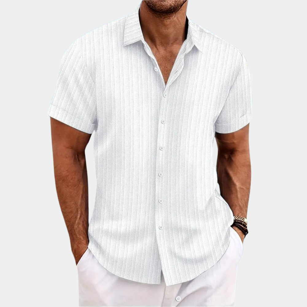 Homme Chemise Manches Courtes avec Col Classique et Boutonnière
